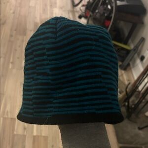 Pugs Black and Teal Striped Beanie